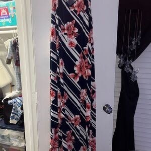 SJS Navy and Coral Floral Maxi Dress